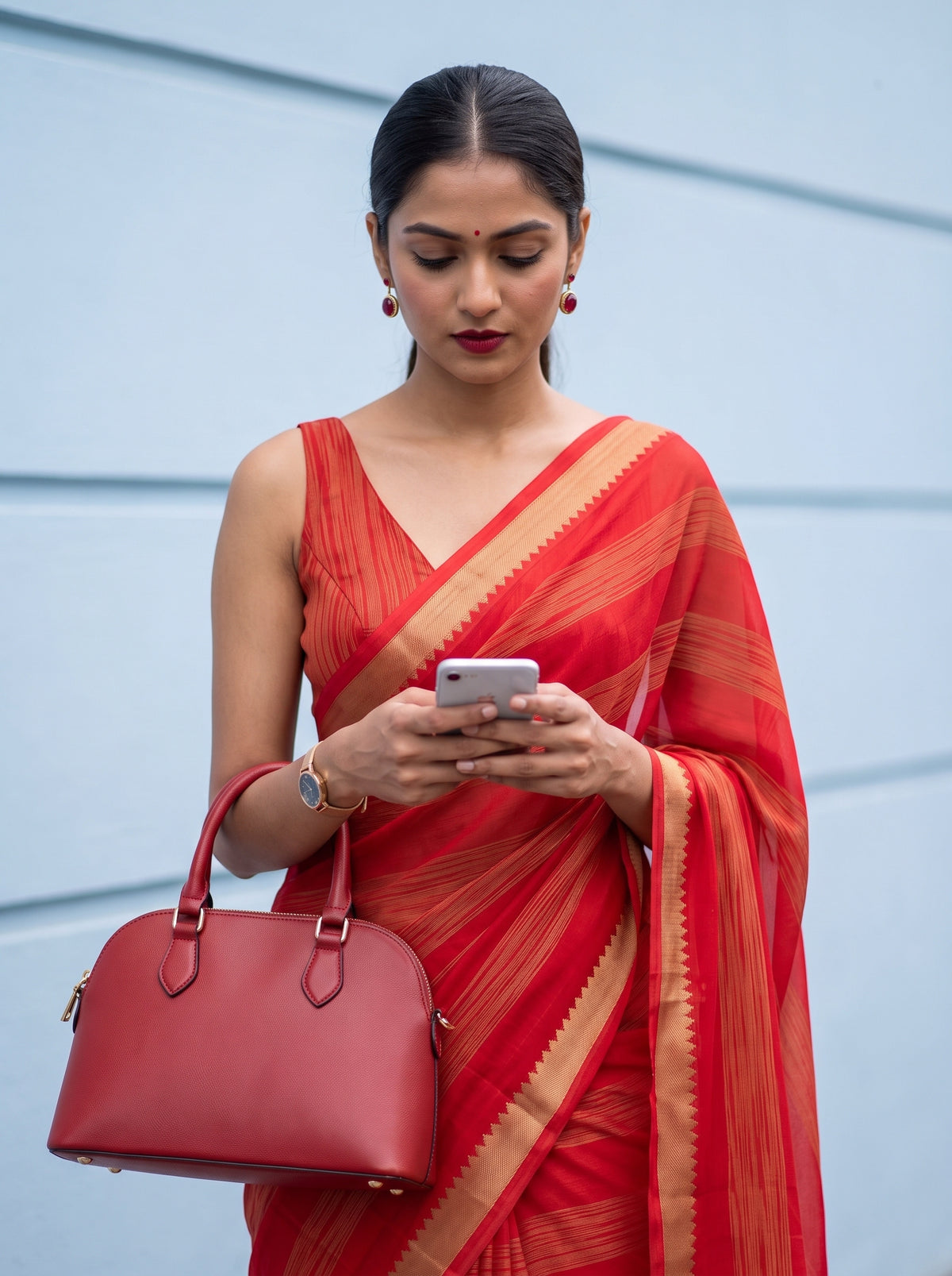 MIMOSA Red Mysore Silk Crepe Saree — pose 10 styling detail