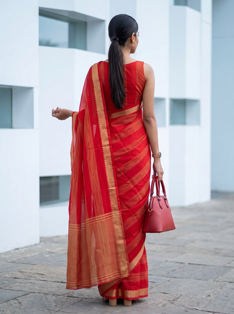 MIMOSA Red Mysore Silk Crepe Saree — Saree shot pallu and body