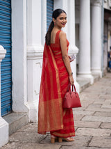MIMOSA Red Mysore Silk Crepe Saree — pose 7 styling detail