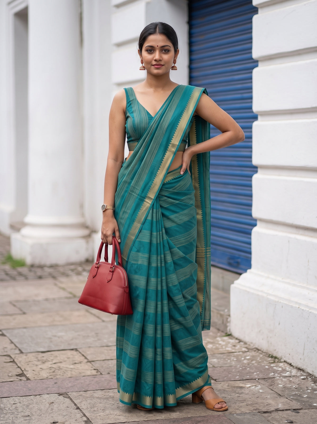 MIMOSA Sapphire Mysore Silk Crepe Saree — pose 4 styling detail