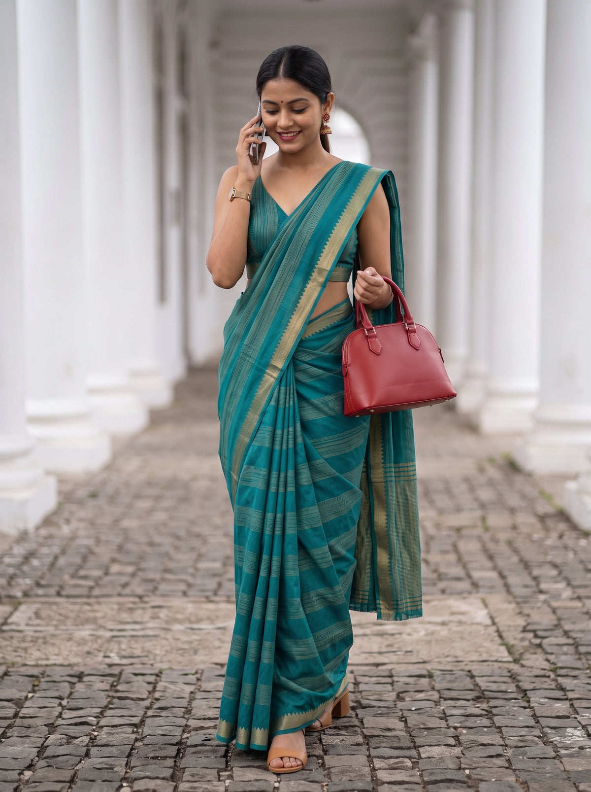 MIMOSA Sapphire Mysore Silk Crepe Saree — pose 5 styling detail