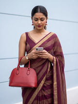 MIMOSA Wine Mysore Silk Crepe Saree — pose 10 styling detail