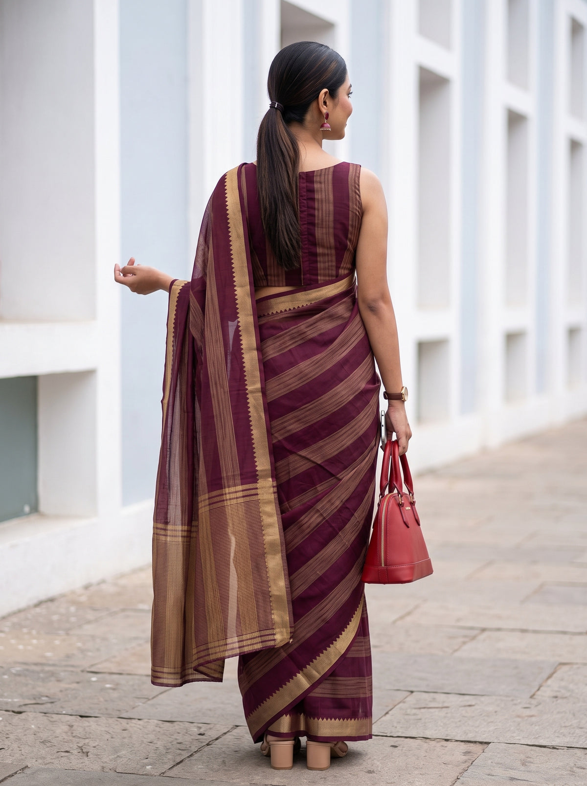 MIMOSA Wine Mysore Silk Crepe Saree — Saree shot pallu and body