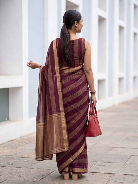 MIMOSA Wine Mysore Silk Crepe Saree — Saree shot pallu and body