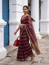 MIMOSA Wine Mysore Silk Crepe Saree — pose 9 styling detail