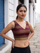 MIMOSA Wine Mysore Silk Crepe Saree — blouse close-up