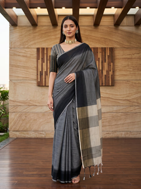 MIMOSA Black Banarasi Saree — front view on mannequin