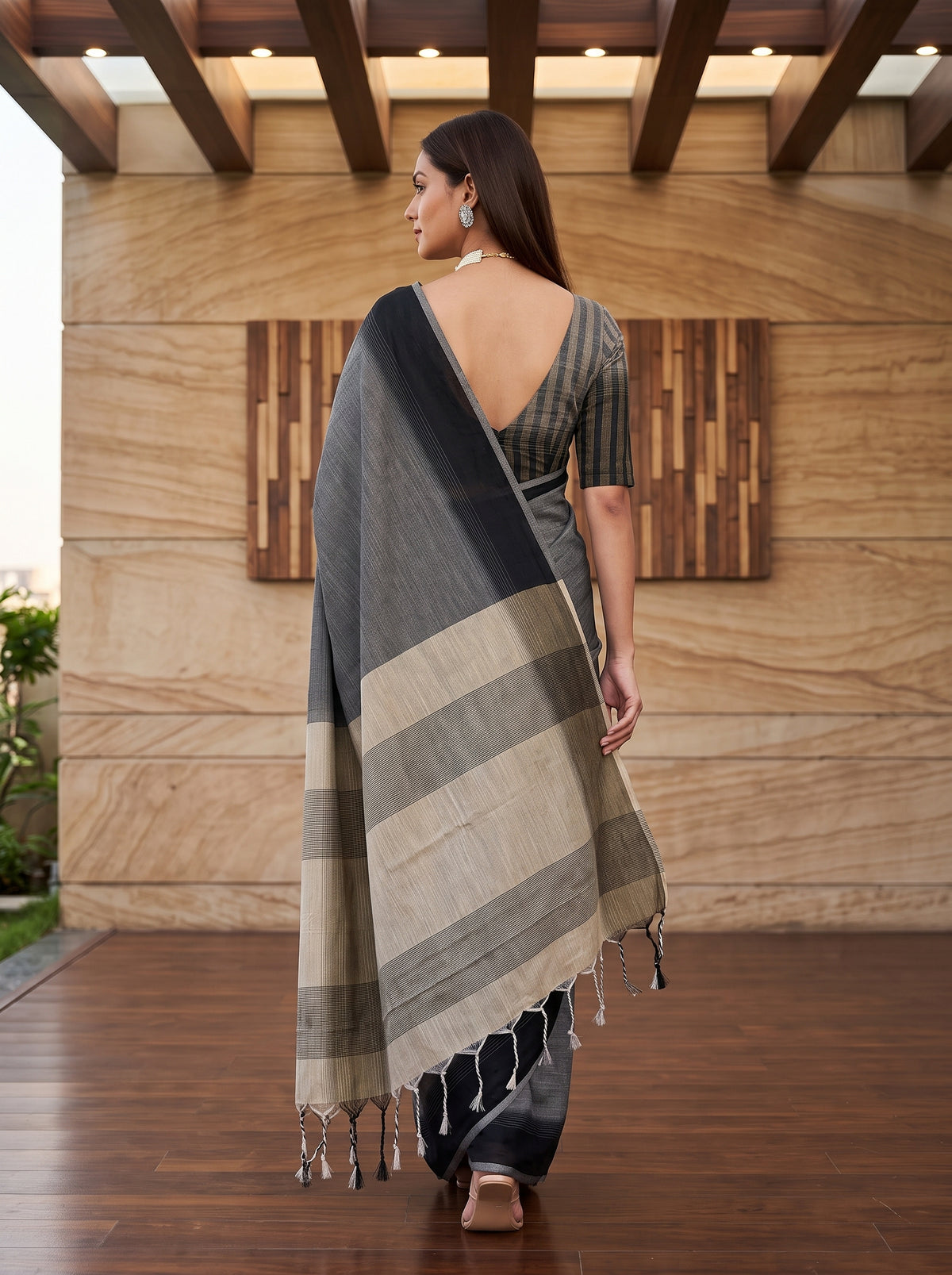 MIMOSA Black Banarasi Saree — pose 2 styling detail