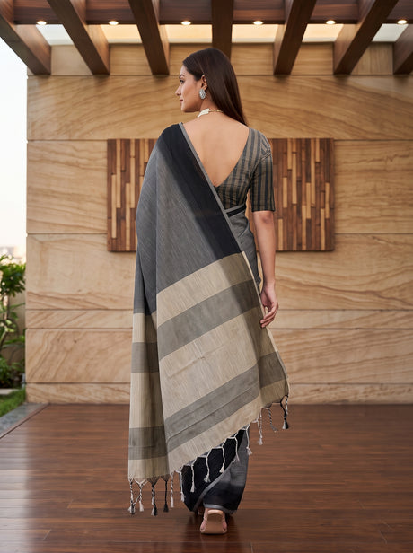 MIMOSA Black Banarasi Saree — pose 2 styling detail