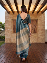 MIMOSA Blue Banarasi Saree — pose 2 styling detail