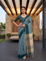 MIMOSA Blue Banarasi Saree — pose 4 styling detail
