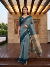 MIMOSA Blue Banarasi Saree — pose 6 styling detail