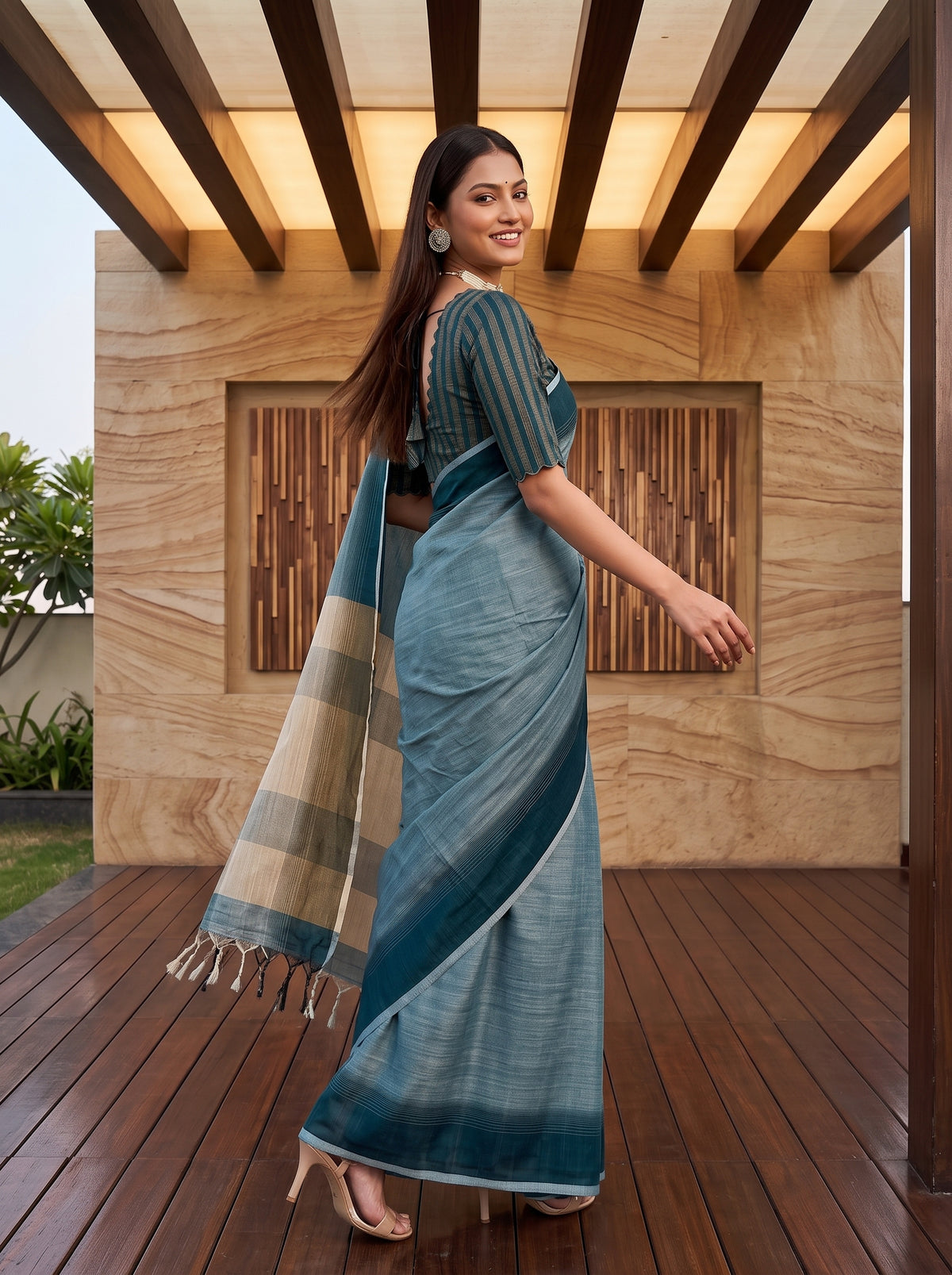 MIMOSA Blue Banarasi Saree — pose 9 styling detail