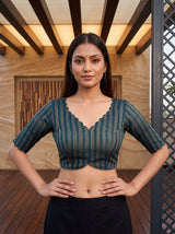 MIMOSA Blue Banarasi Saree — blouse close-up