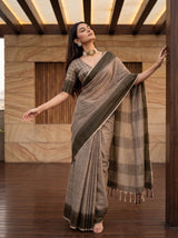 MIMOSA Chiku Banarasi Saree — pose 5 styling detail