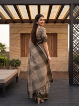 MIMOSA Chiku Banarasi Saree — pose 7 styling detail