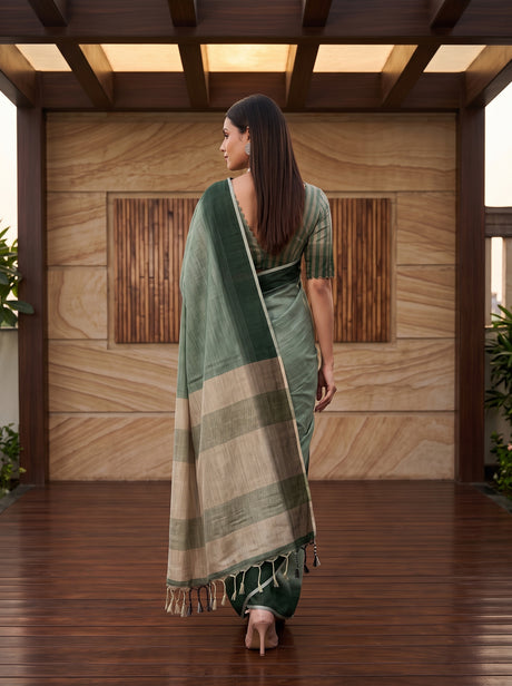 MIMOSA Green Banarasi Saree — pose 2 styling detail