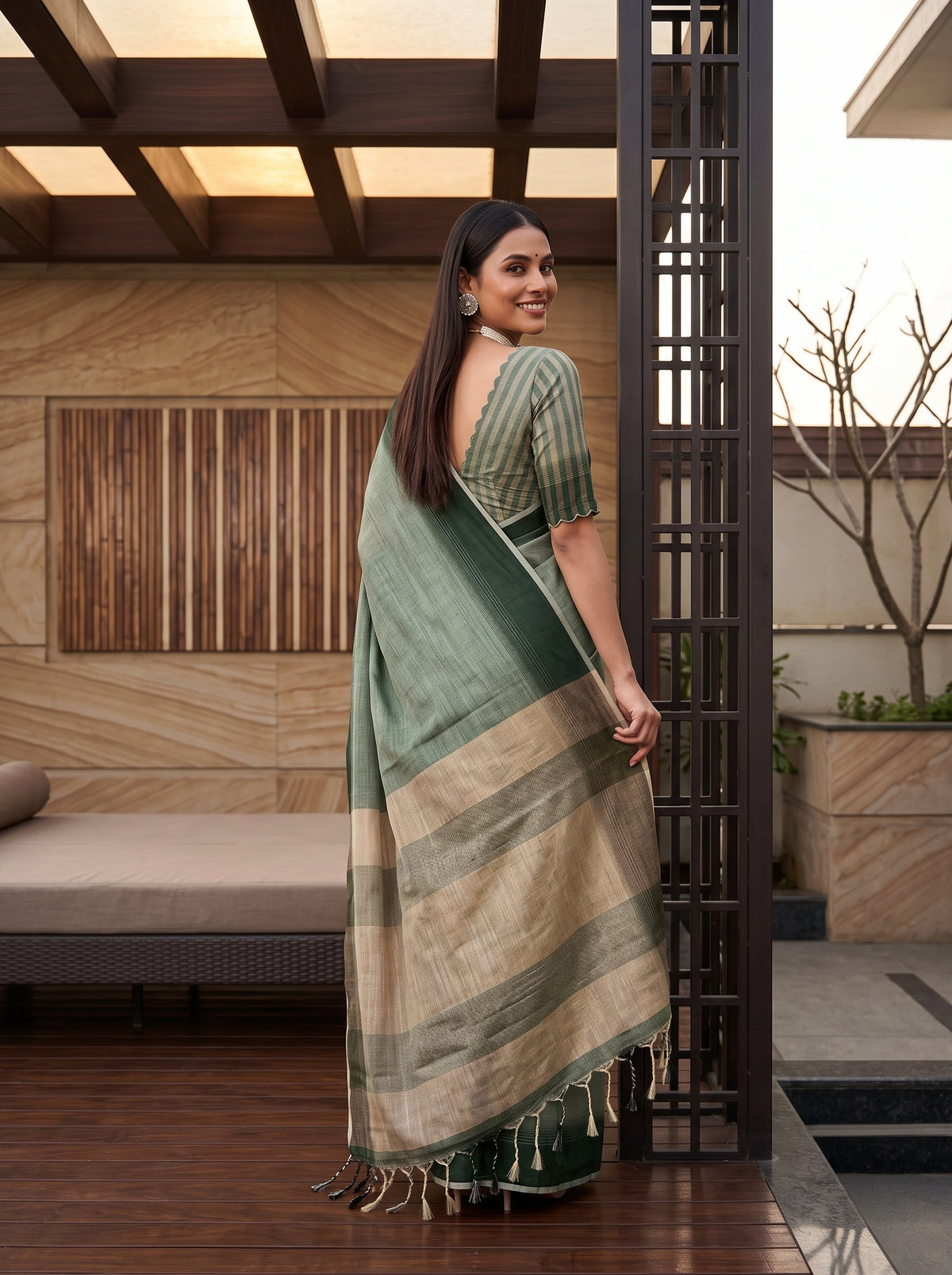 MIMOSA Green Banarasi Saree — pose 7 styling detail
