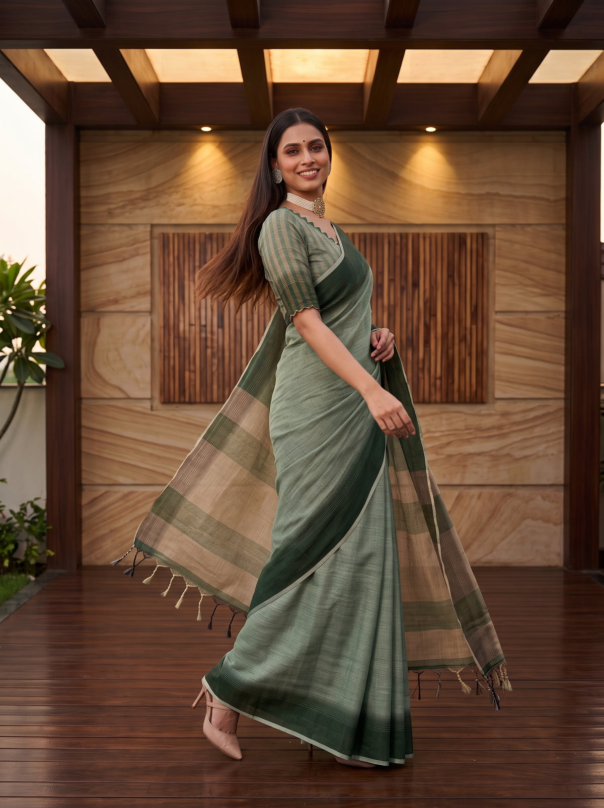 MIMOSA Green Banarasi Saree — pose 9 styling detail