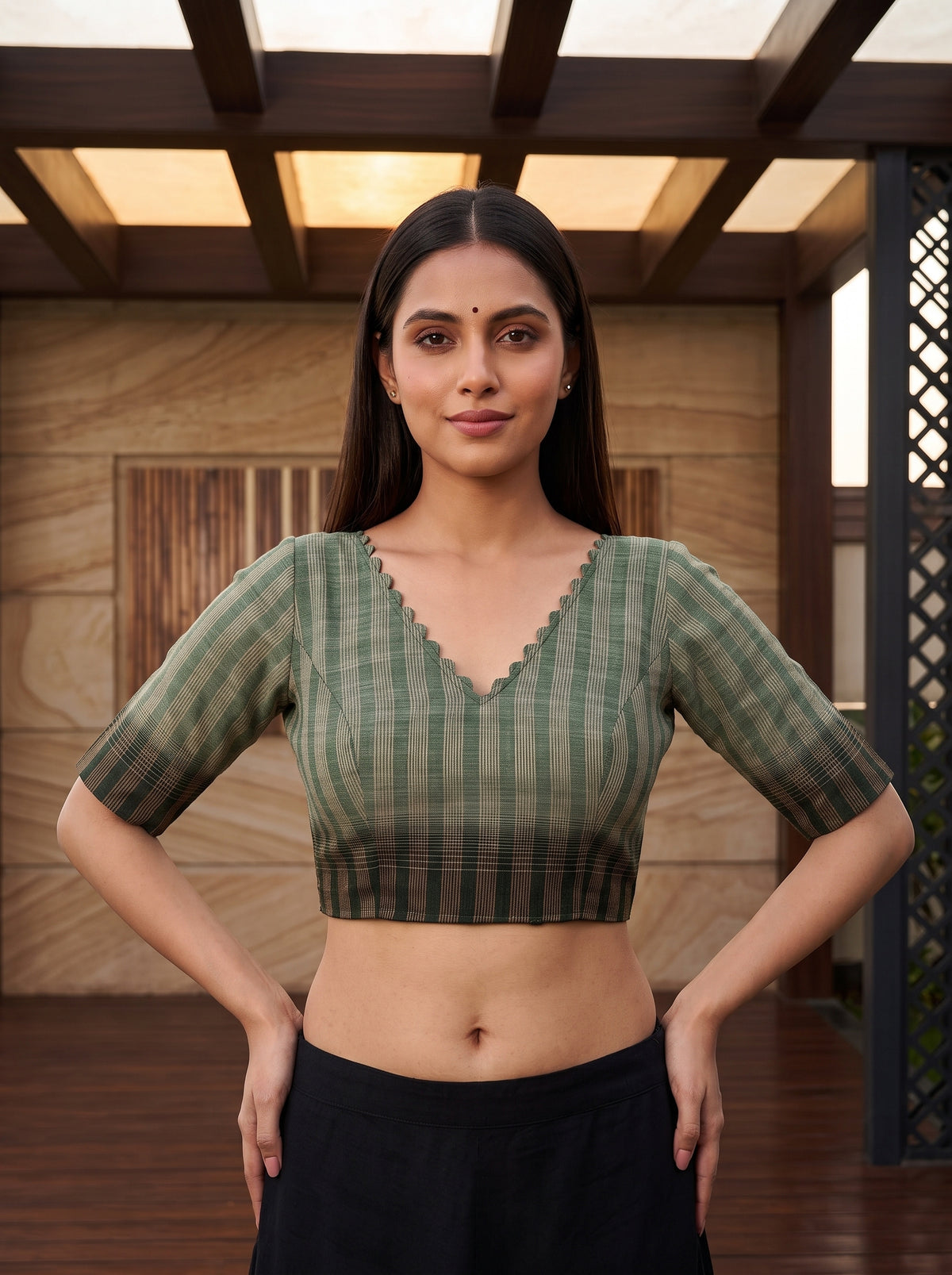 MIMOSA Green Banarasi Saree — blouse close-up