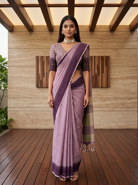 MIMOSA Lavender Banarasi Saree — front view on mannequin
