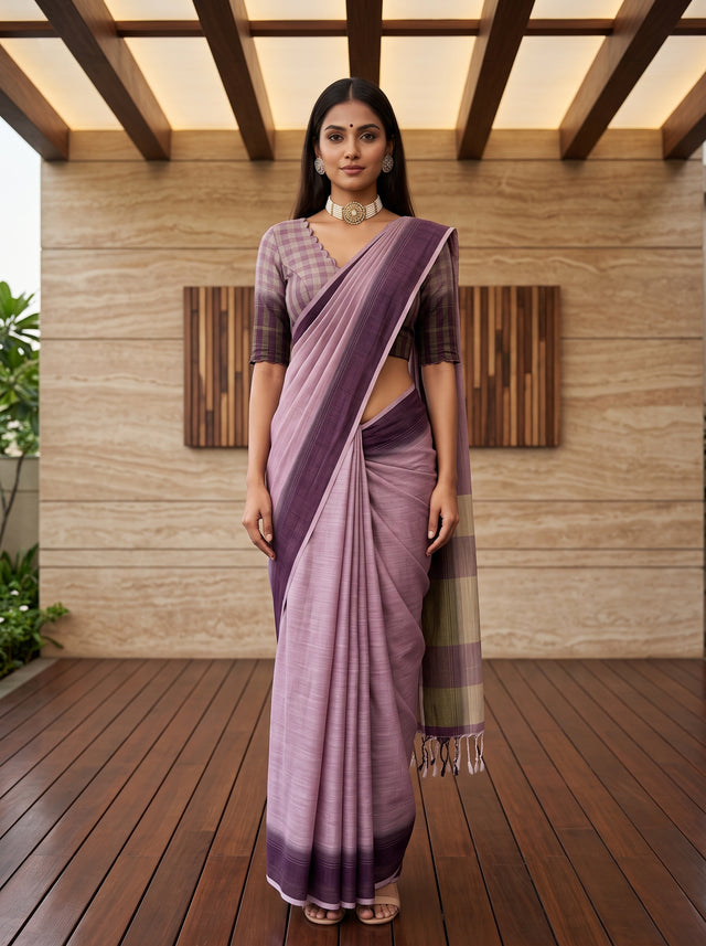 MIMOSA Lavender Banarasi Saree — front view on mannequin