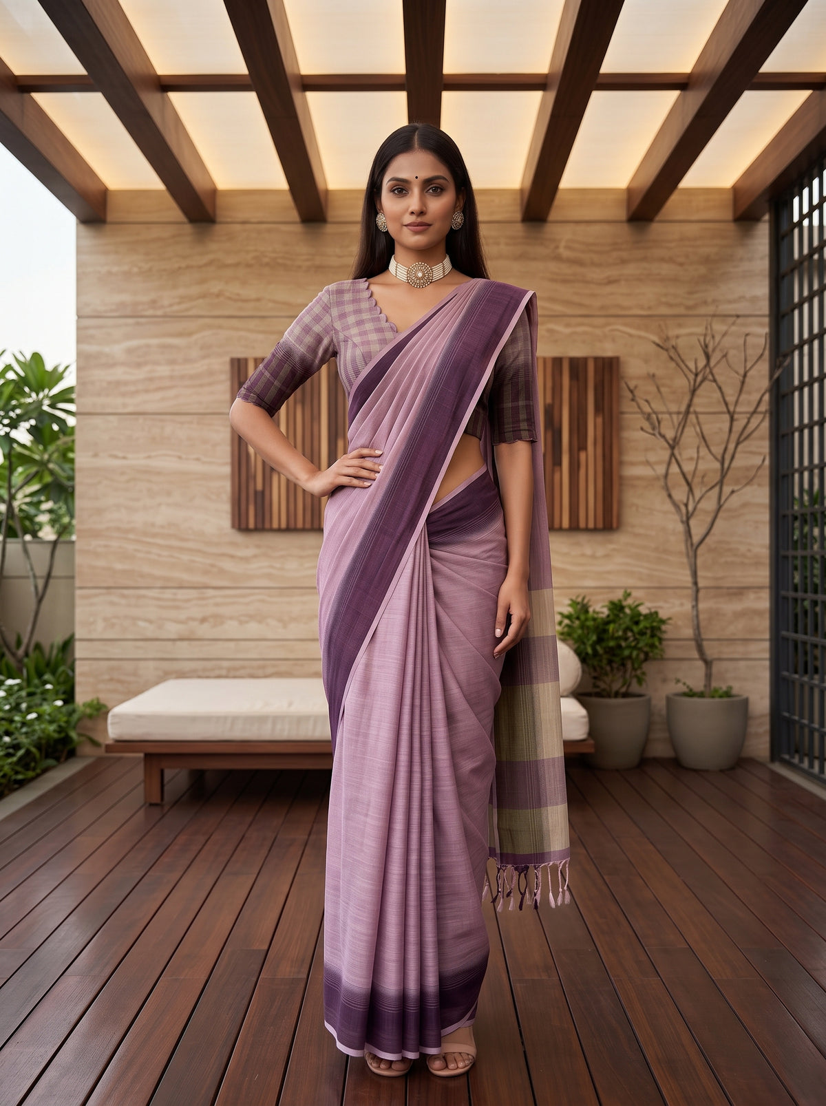 MIMOSA Lavender Banarasi Saree — pose 4 styling detail
