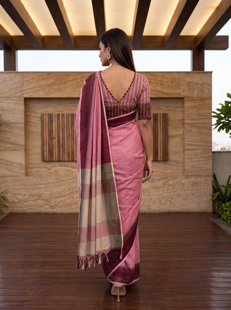 MIMOSA Strawberry Banarasi Saree — pose 2 styling detail