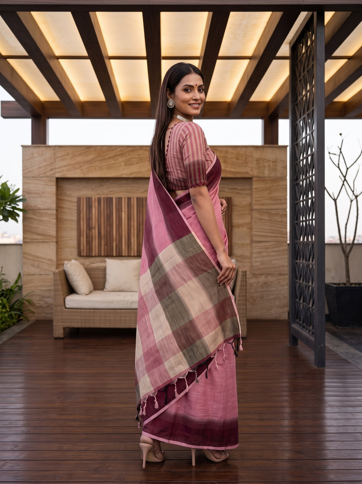 MIMOSA Strawberry Banarasi Saree — pose 7 styling detail