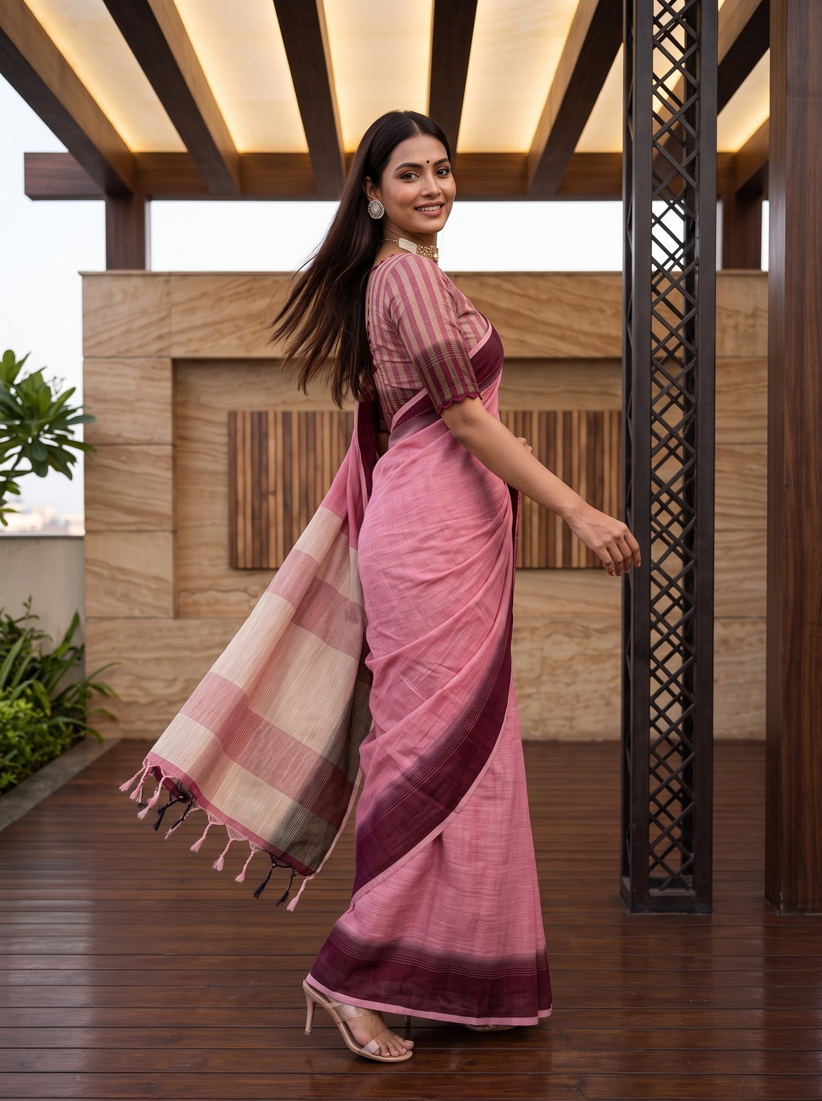 MIMOSA Strawberry Banarasi Saree — pose 9 styling detail