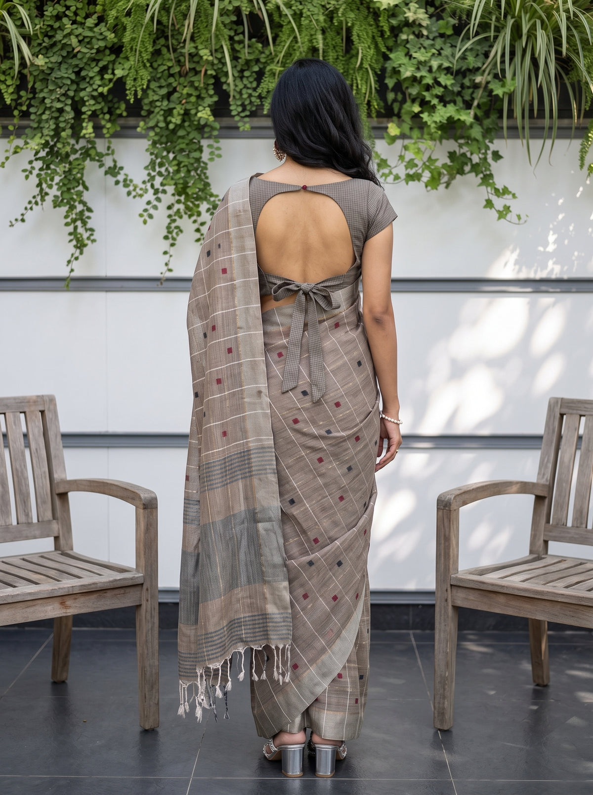 MIMOSA Brown Banarasi Cotton Saree — Saree shot pallu and body