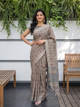 MIMOSA Brown Banarasi Cotton Saree — pose 4 styling detail