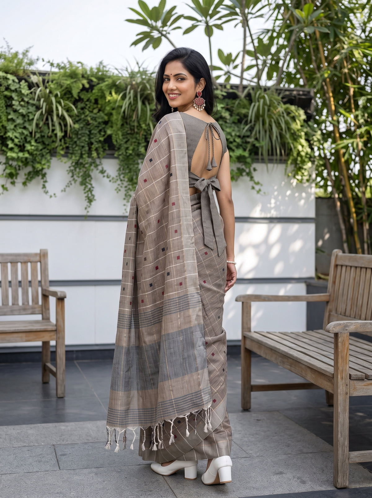 MIMOSA Brown Banarasi Cotton Saree — pose 7 styling detail