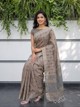MIMOSA Brown Banarasi Cotton Saree — pose 8 styling detail