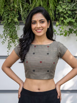 MIMOSA Brown Banarasi Cotton Saree — blouse close-up