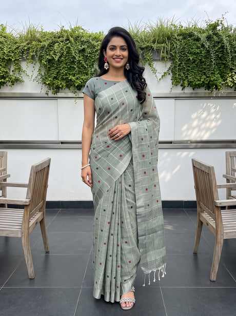 MIMOSA Green Banarasi Cotton Saree — AI Model lifestyle pose
