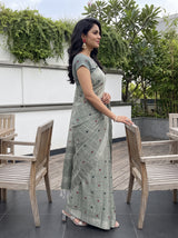 MIMOSA Green Banarasi Cotton Saree — pose 3 styling detail