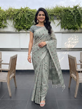MIMOSA Green Banarasi Cotton Saree — pose 6 styling detail