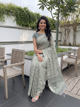 MIMOSA Green Banarasi Cotton Saree — pose 8 styling detail