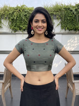 MIMOSA Green Banarasi Cotton Saree — blouse close-up