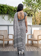 MIMOSA Grey Banarasi Cotton Saree — Saree shot pallu and body