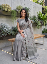 MIMOSA Grey Banarasi Cotton Saree — pose 8 styling detail