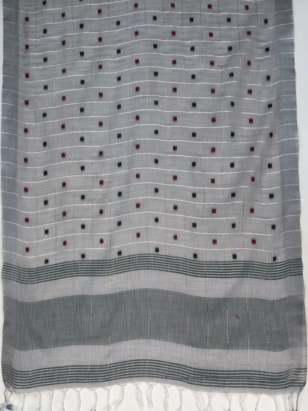 MIMOSA Grey Banarasi Cotton Saree — pallu and zari work detail