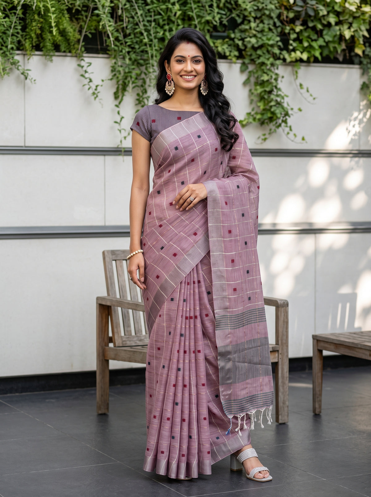 MIMOSA Lavender Banarasi Cotton Saree — AI Model lifestyle pose