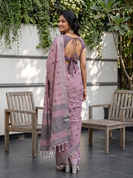 MIMOSA Lavender Banarasi Cotton Saree — Saree shot pallu and body