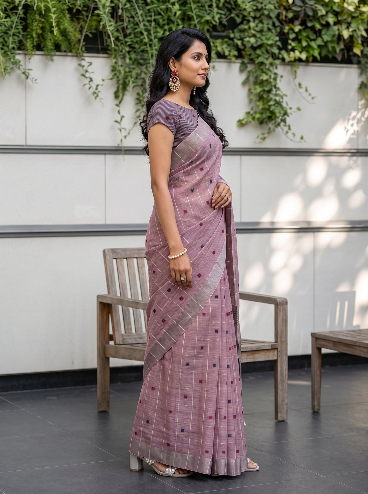 MIMOSA Lavender Banarasi Cotton Saree — pose 3 styling detail