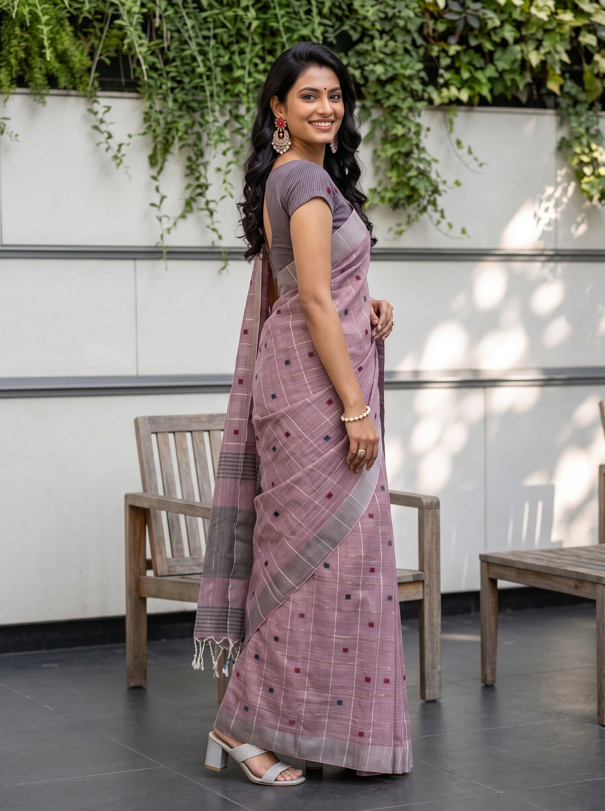 MIMOSA Lavender Banarasi Cotton Saree — pose 5 styling detail