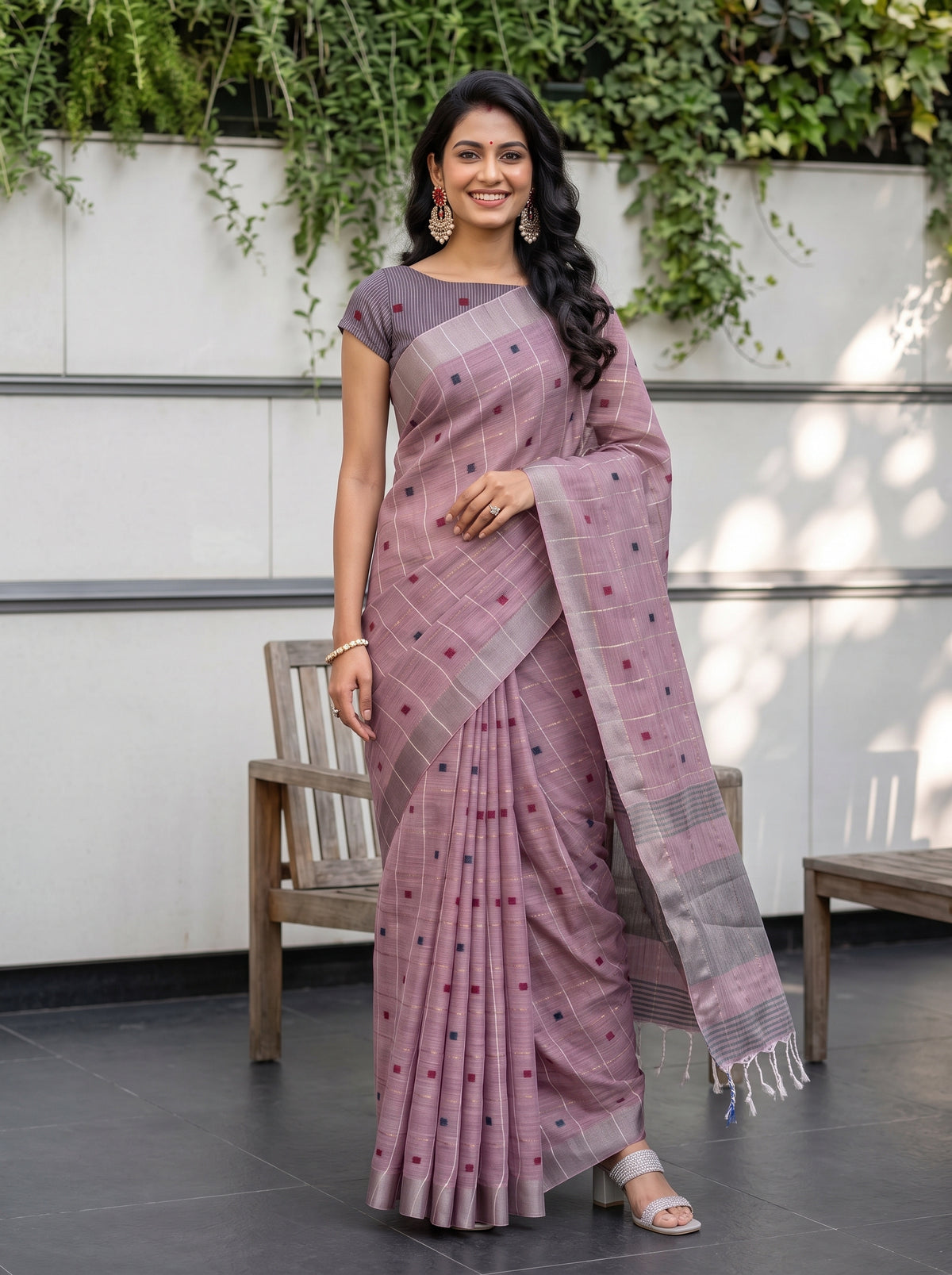 MIMOSA Lavender Banarasi Cotton Saree — pose 9 styling detail