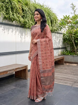 MIMOSA Orange Banarasi Cotton Saree — pose 3 styling detail