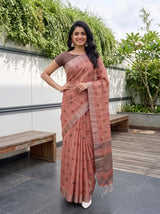 MIMOSA Orange Banarasi Cotton Saree — pose 4 styling detail